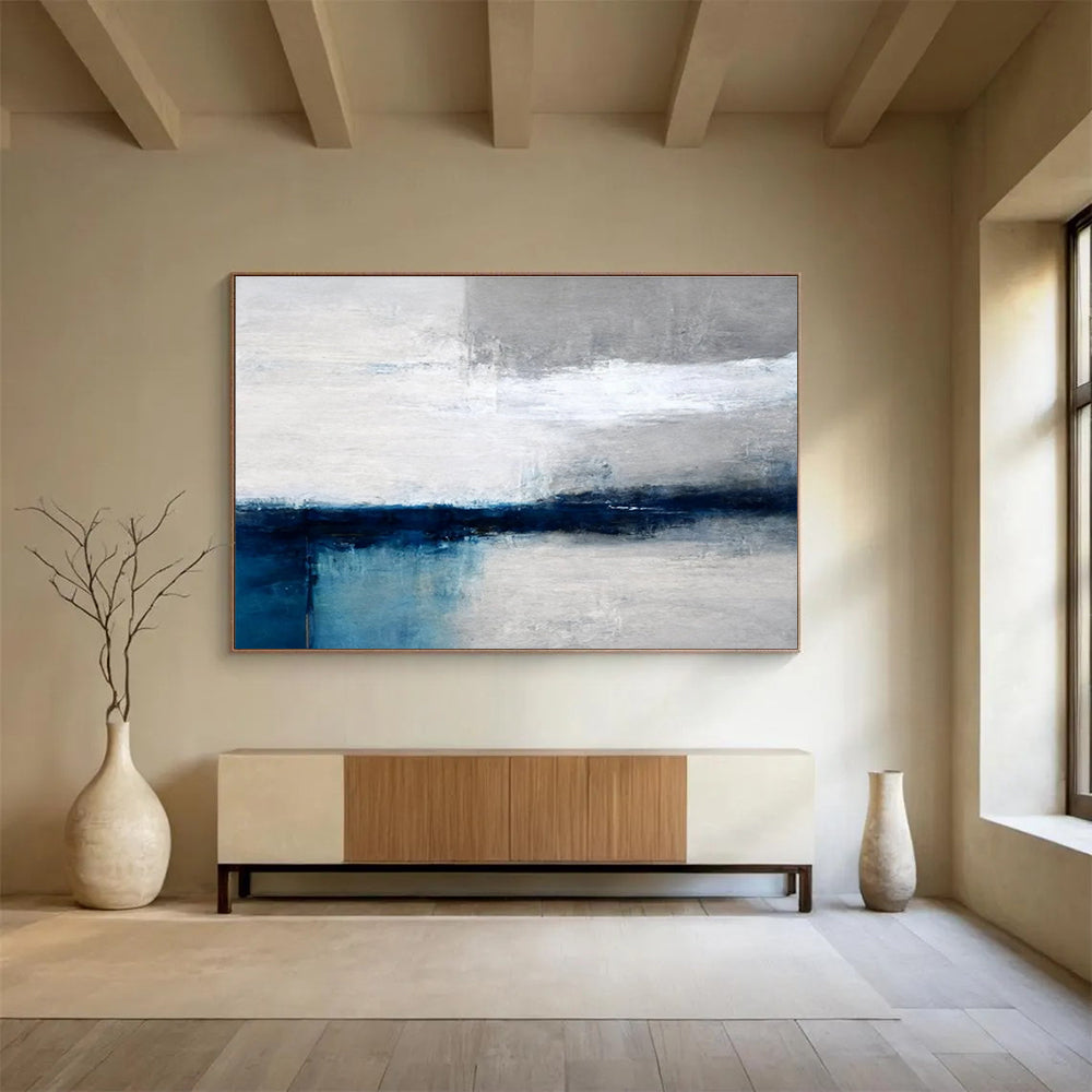 Grey Blue Minimalist Abstract Painting THY052