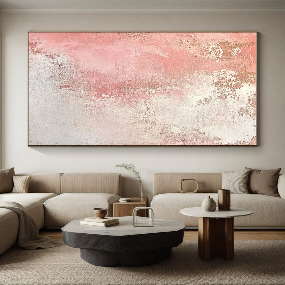 Pink and White Textured Abstract Painting with Subtle Gold Accents GER040