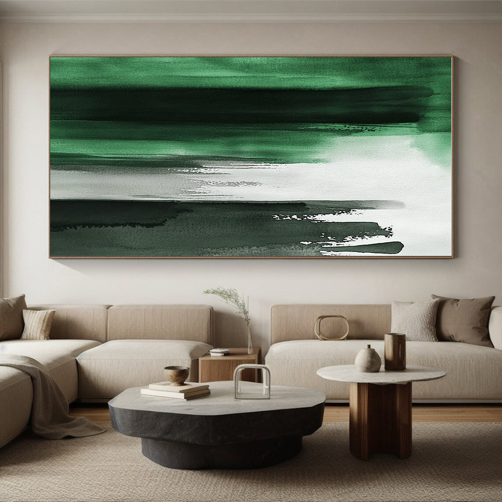 Green Black and White Abstract Painting with Watercolor Wash GER424