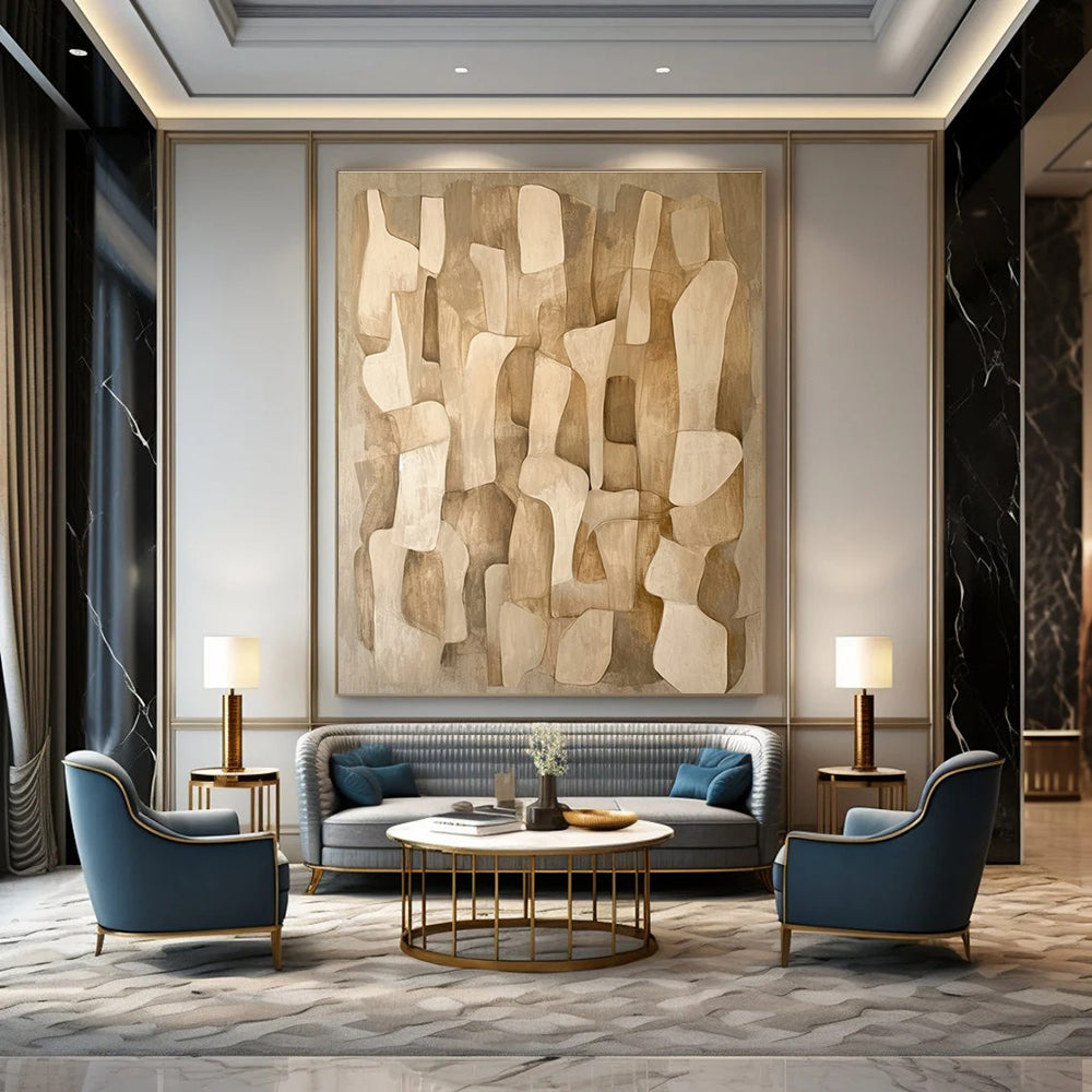 Beige Brown Abstract Geometric Painting ADGE021