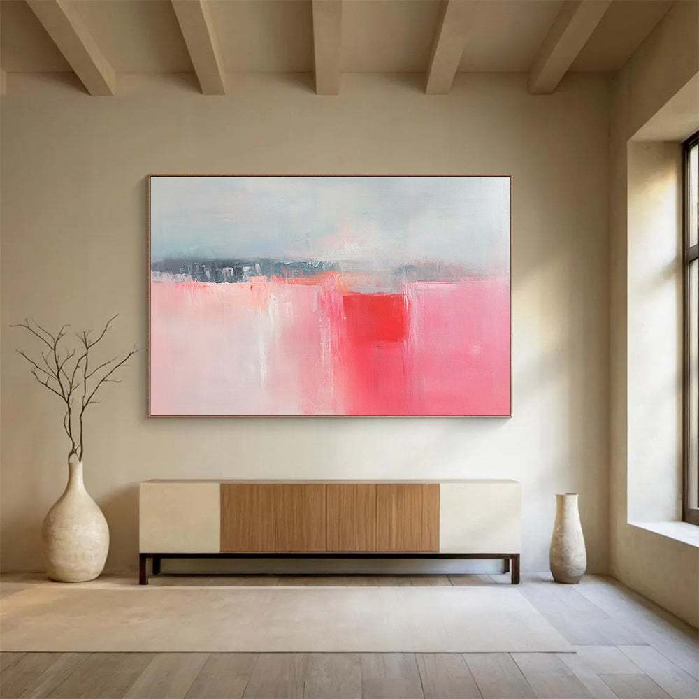 Subtle Landscape Abstract Painting with Pink and Gray DYP416