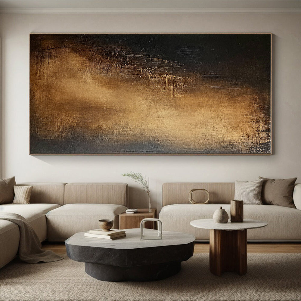 Black and Gold Textured Abstract Painting with Subtle Glow GER032