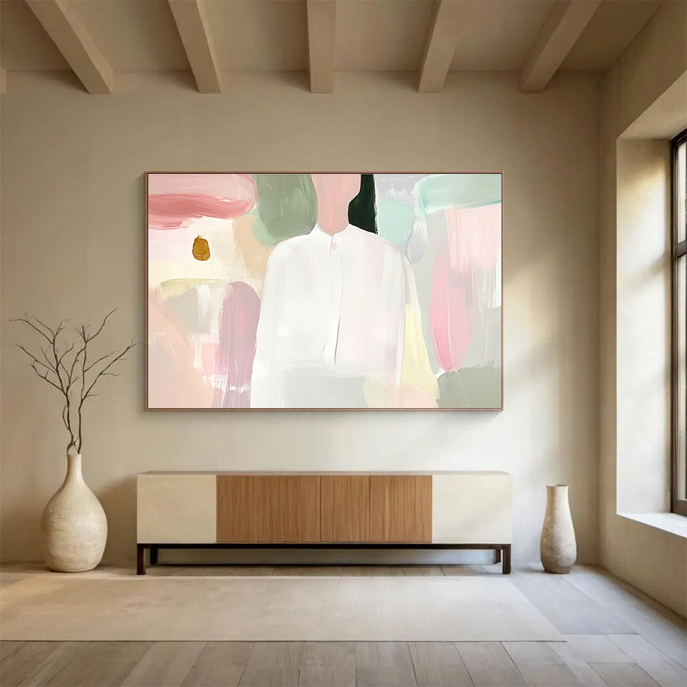 Minimalist Figure Abstract Painting with Soft Pastel Tones DYP320