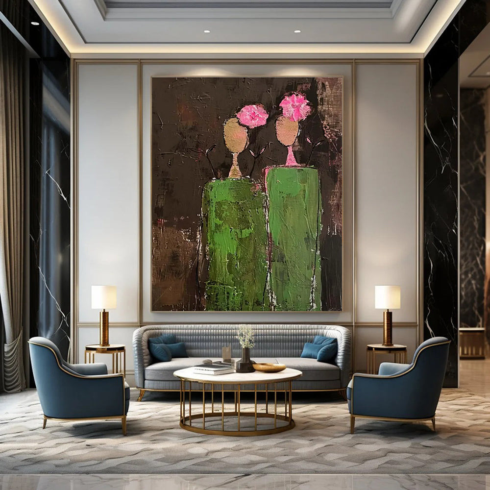 Green and Pink Flower - Head Figures Abstract Painting ADGE080