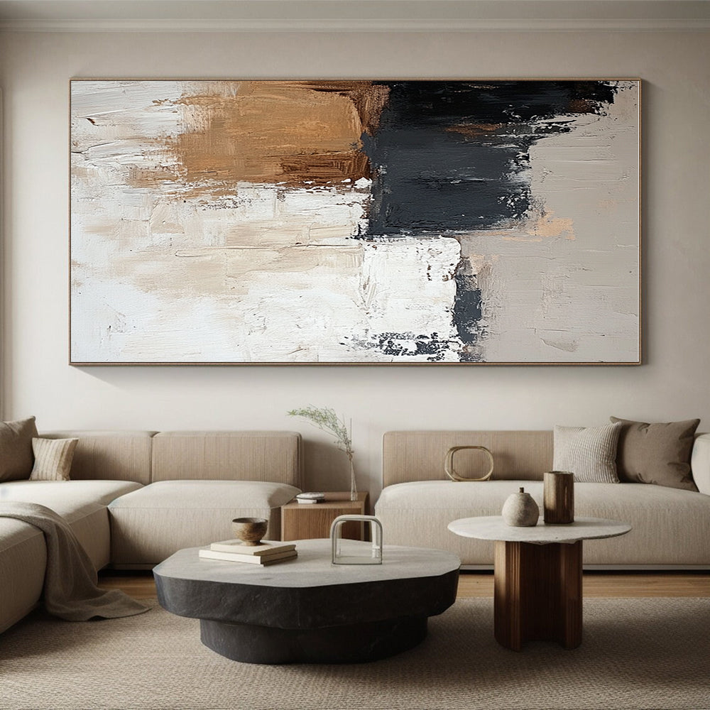 Brown Gray and White Abstract Painting with Textured Patches GER473