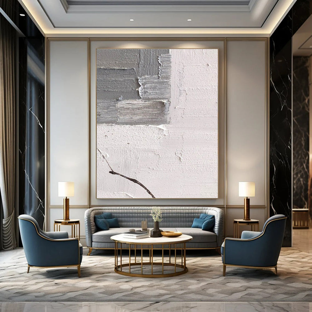 Gray and White Textured Abstract Corner Painting ADGE361
