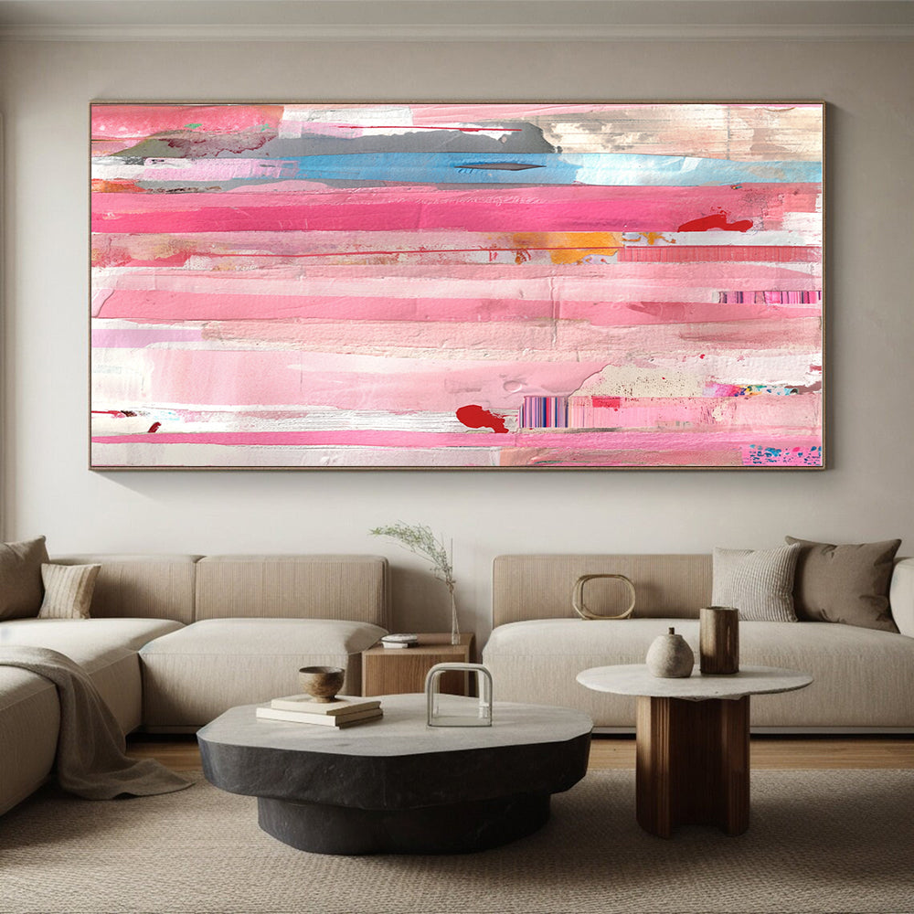 Pink Striped Collage Abstract with Colorful Inserts GER258
