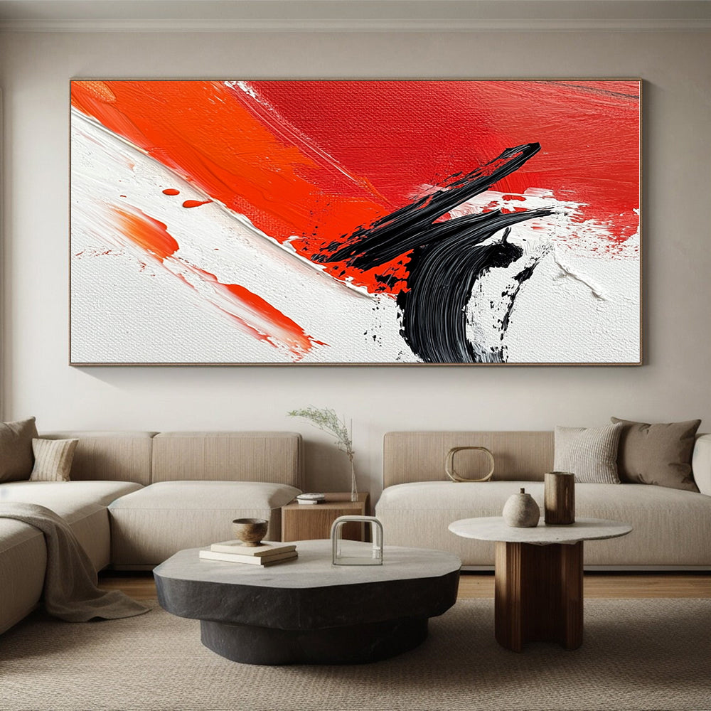 Red and Black Dynamic Abstract Painting with Bold Brushstrokes GER652