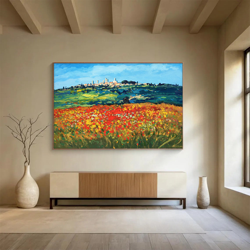 Colorful Tuscan Hilltop Town Abstract Painting THY468