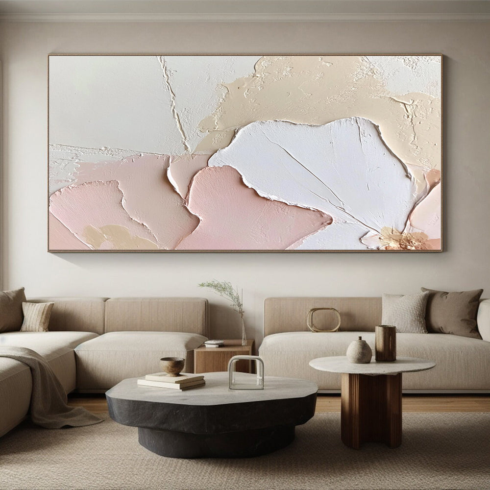 Beige Pink and White Abstract Painting with Textured Petals GER427