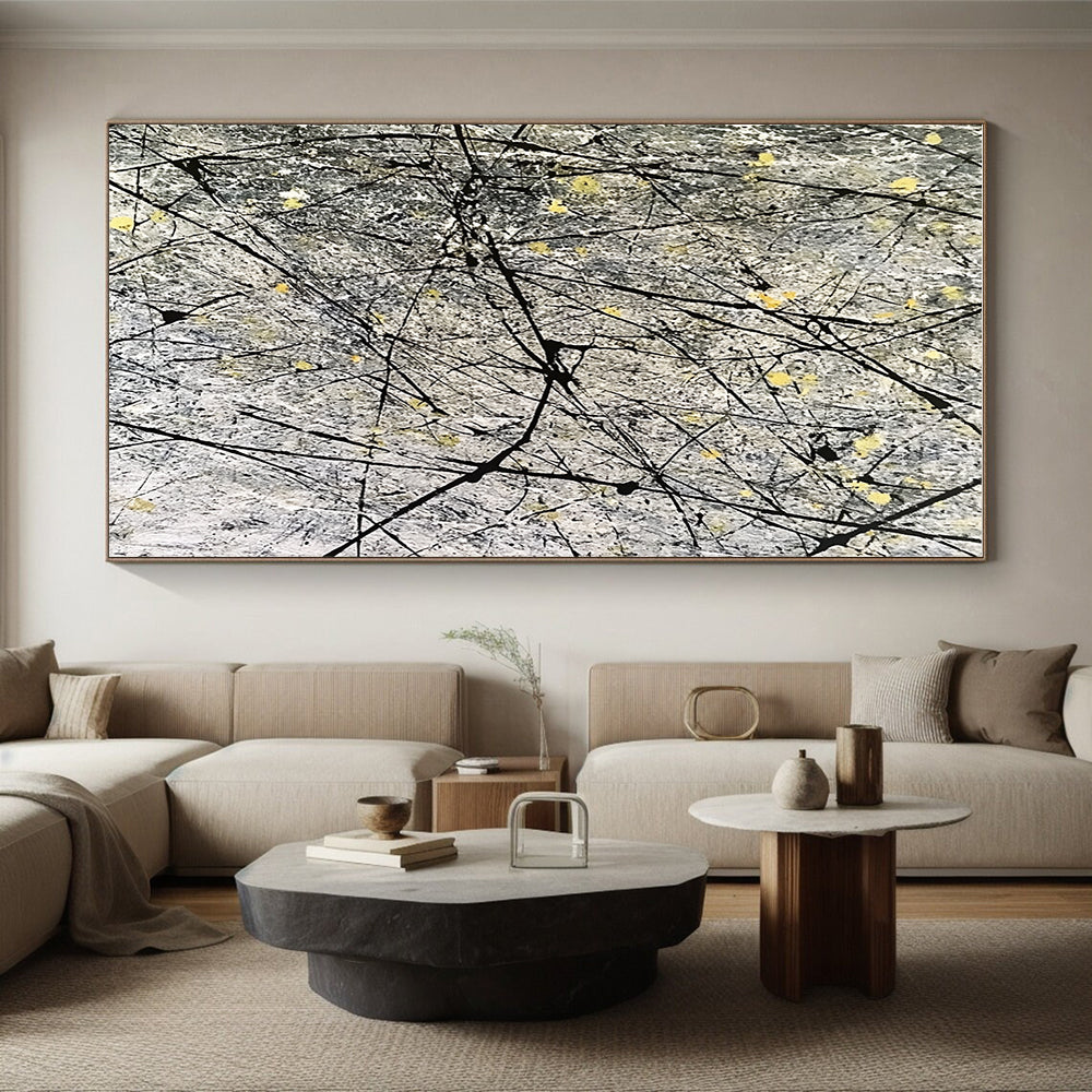 Gray Yellow Line Abstract Painting with Dynamic Strokes GER778