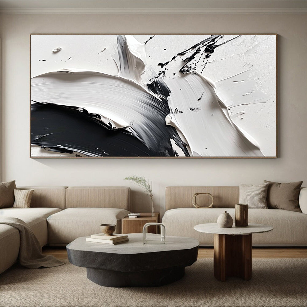 Black White Abstract Painting with Dynamic Textures GER739