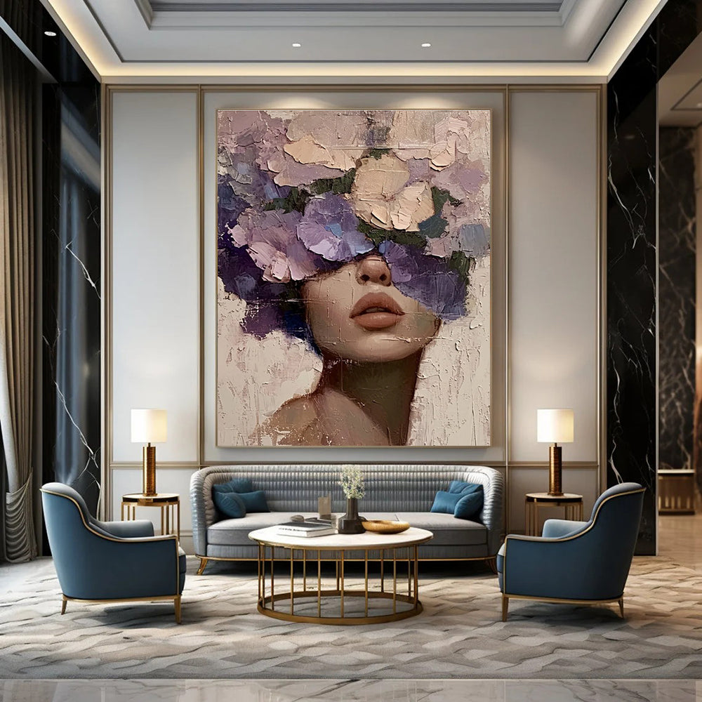 Purple Flower Masked Portrait Abstract Painting ADGE329