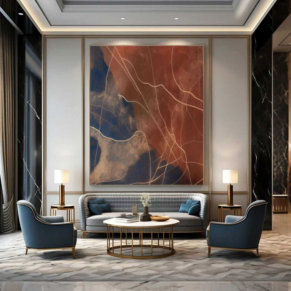Line - Textured Earth Tones Abstract Painting with Brown and Blue ADGE120