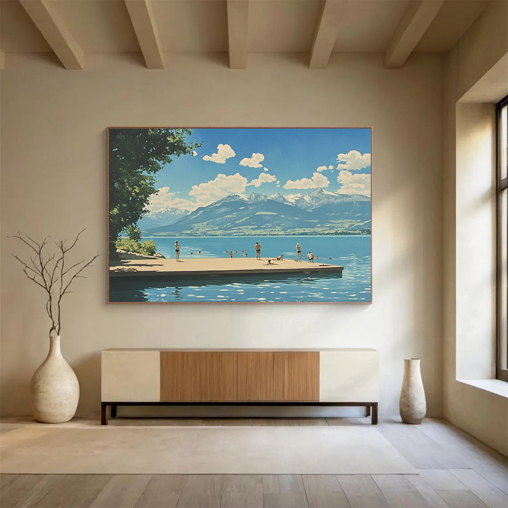 Blue Sky Lakeside - Summer Activity Abstract Painting DYP063