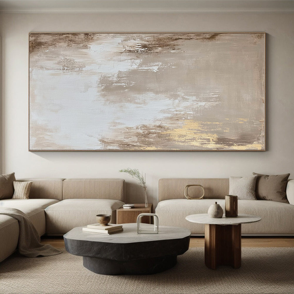 Beige and Gold Abstract Painting with Subtle Glimmers GER123