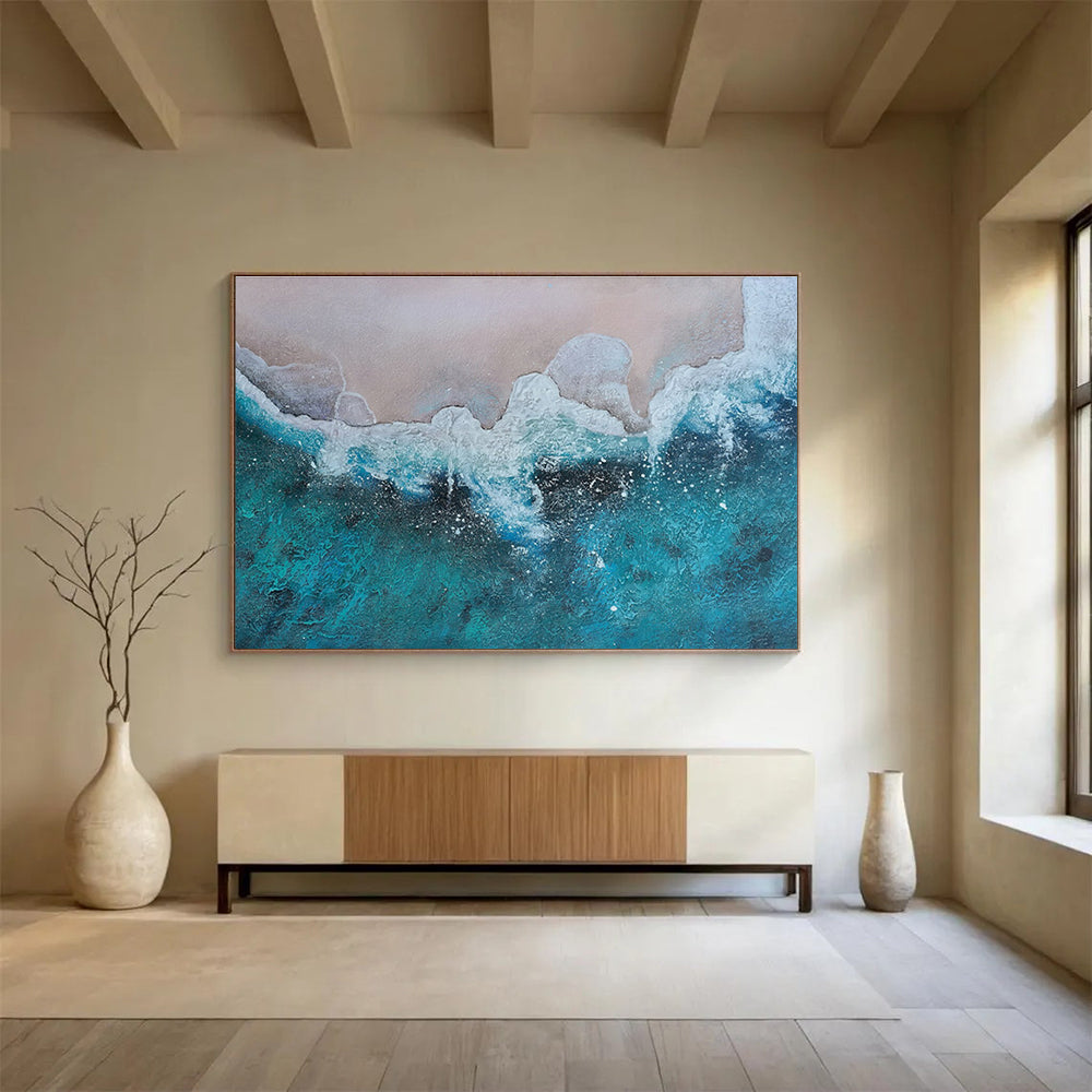 Turquoise Sea Wave Abstract Painting THY039