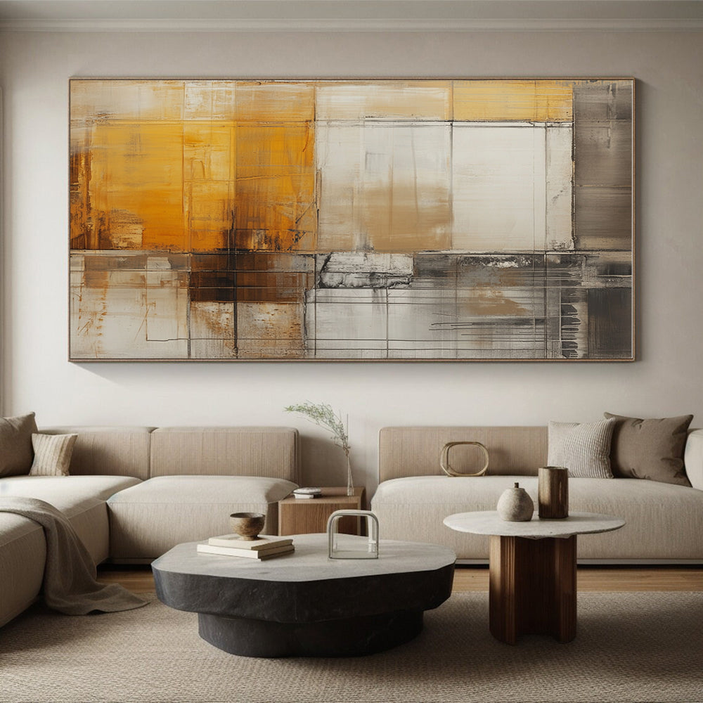 Brown and Gray Abstract Painting with Grid Motifs GER470