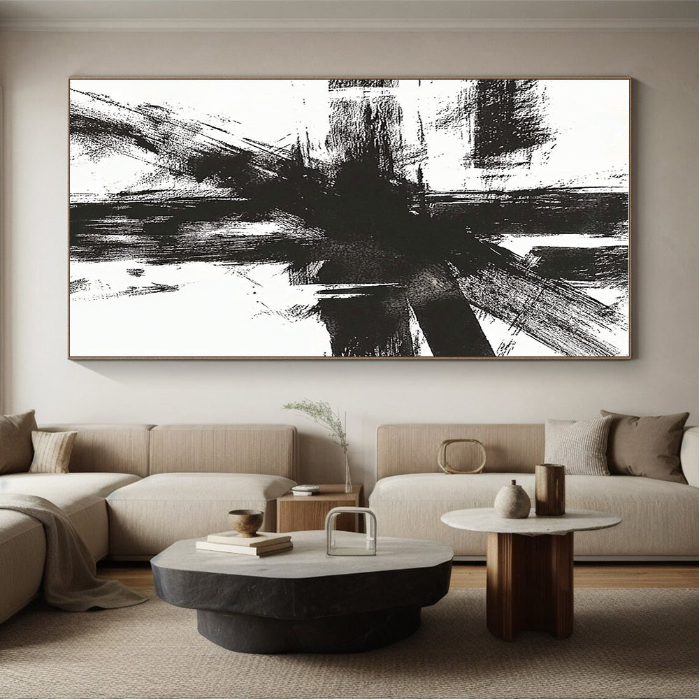 Black White Dynamic Strokes Abstract Painting GER820