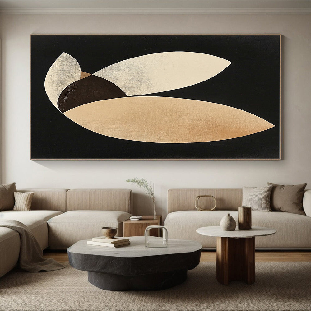 Beige and Brown Abstract Painting with Geometric Shapes GER099