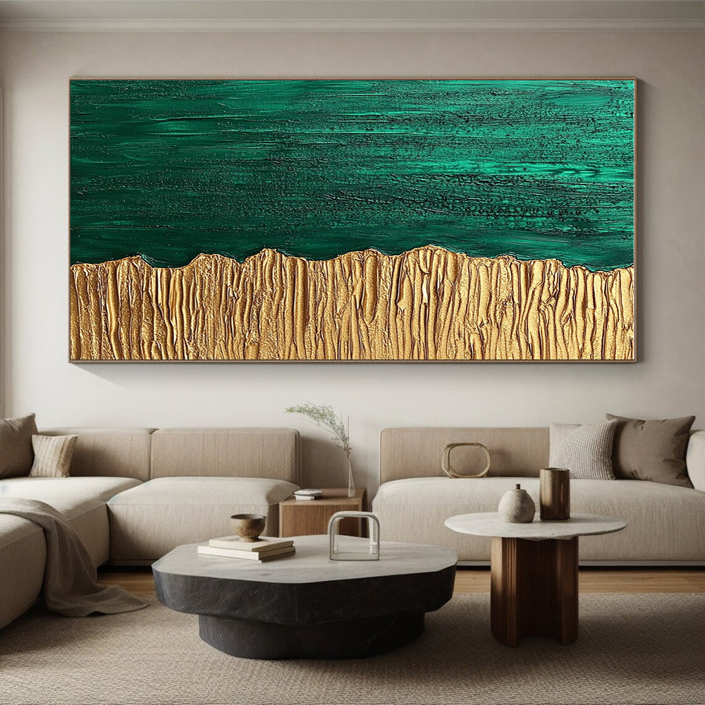Green Gold Textured Split Abstract Painting GER835