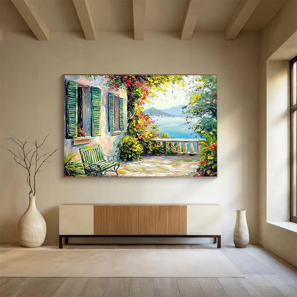 Coastal Terrace Abstract Painting with Charming, Mediterranean Vibes THY415