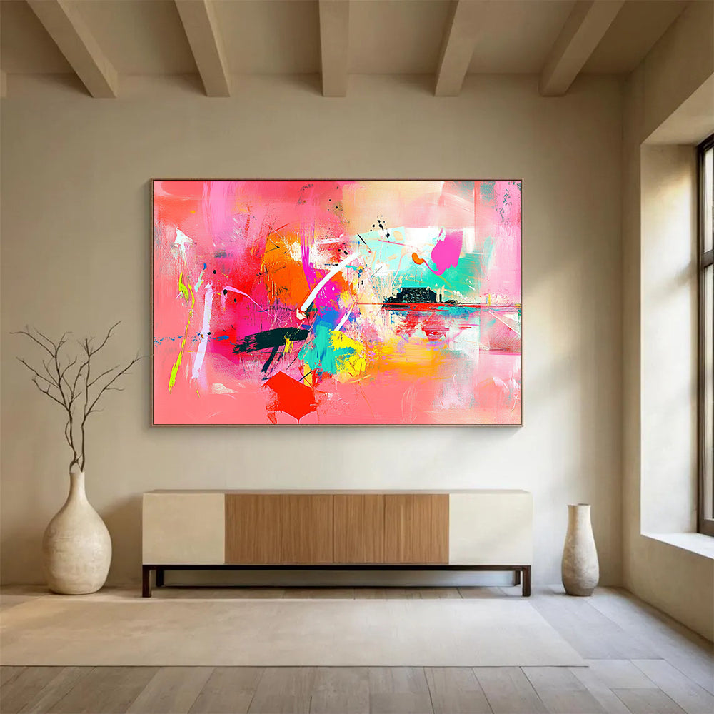 Pink - Based Colorful Abstract Painting with Vivid Hues DYP126