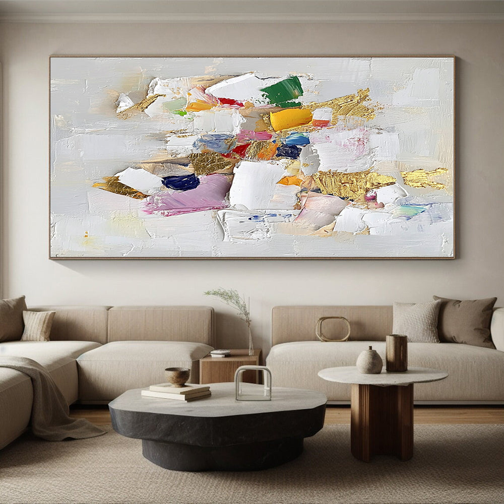 Colorful Patch and Gold Abstract Painting with 3D Effect GER482