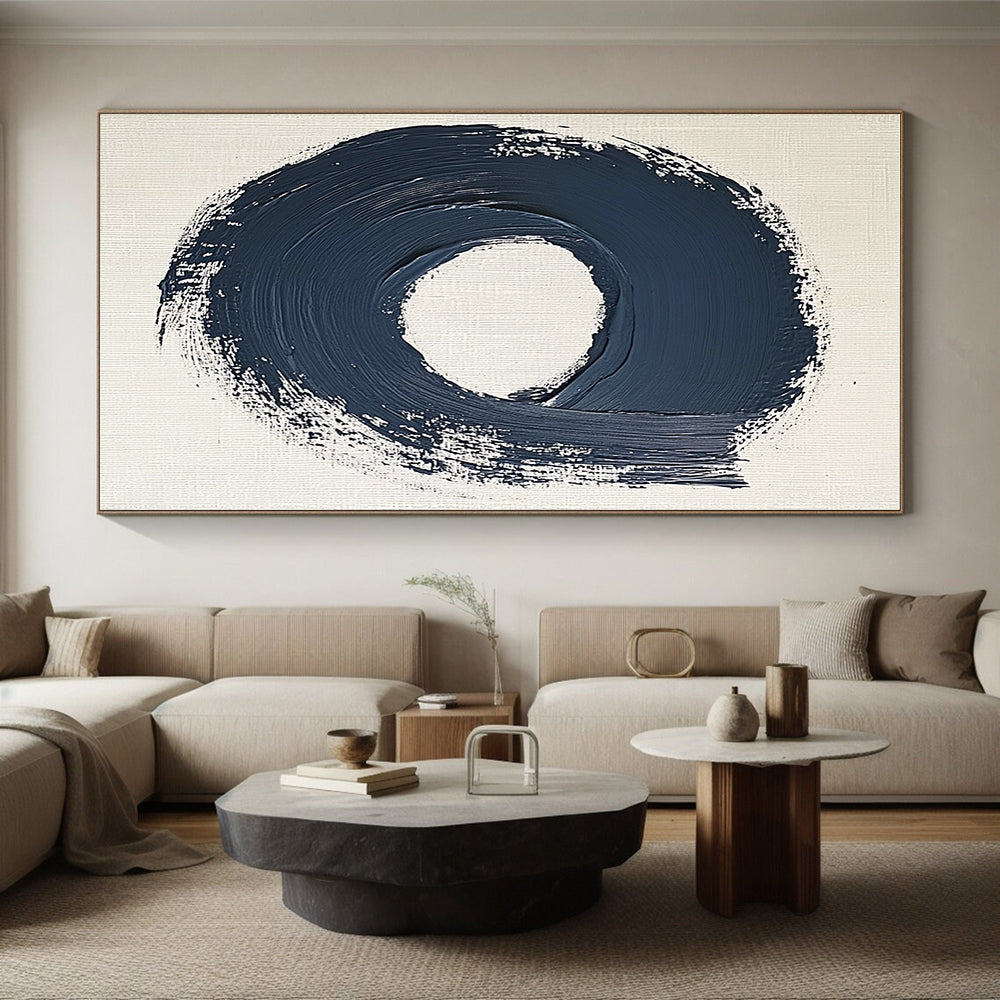 Navy Blue Circular Abstract Painting with Bold Strokes GER086