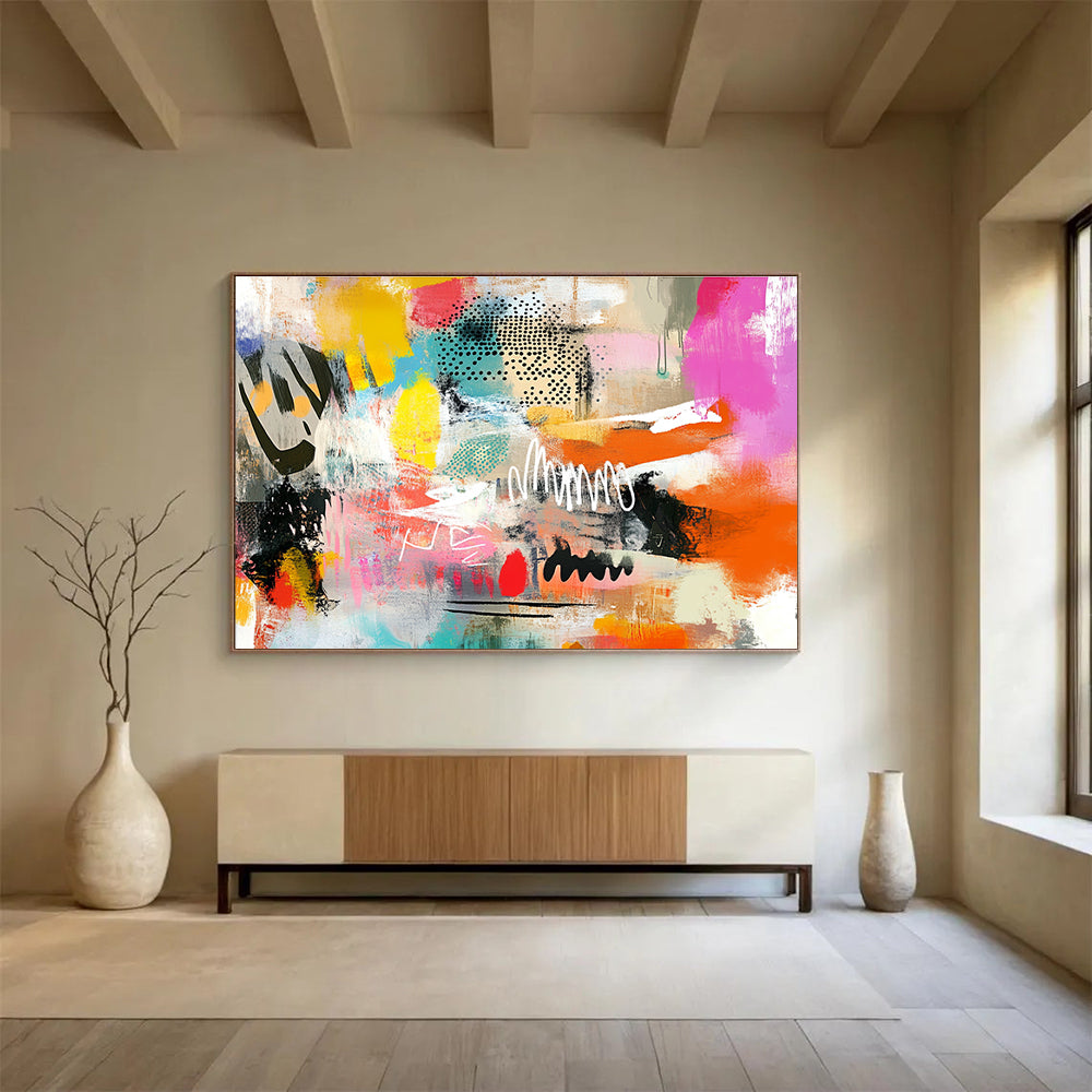 Colorful Mixed Media Abstract Painting with Dots and Lines DYP168