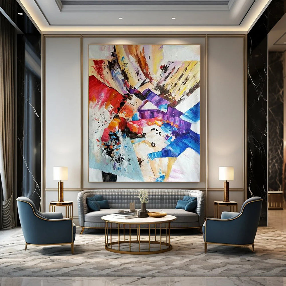 Colorful Cubist - inspired Abstract Painting with Fragmented Forms ADGE418