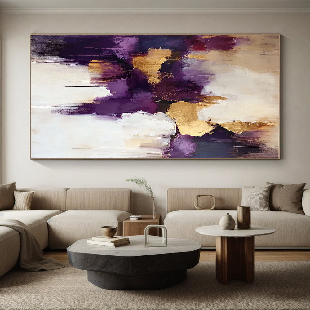 Purple and Gold Abstract Painting with Dripping Effects GER618