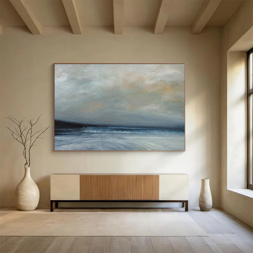 Grey Toned Calm Sea Sky Abstract Painting THY021