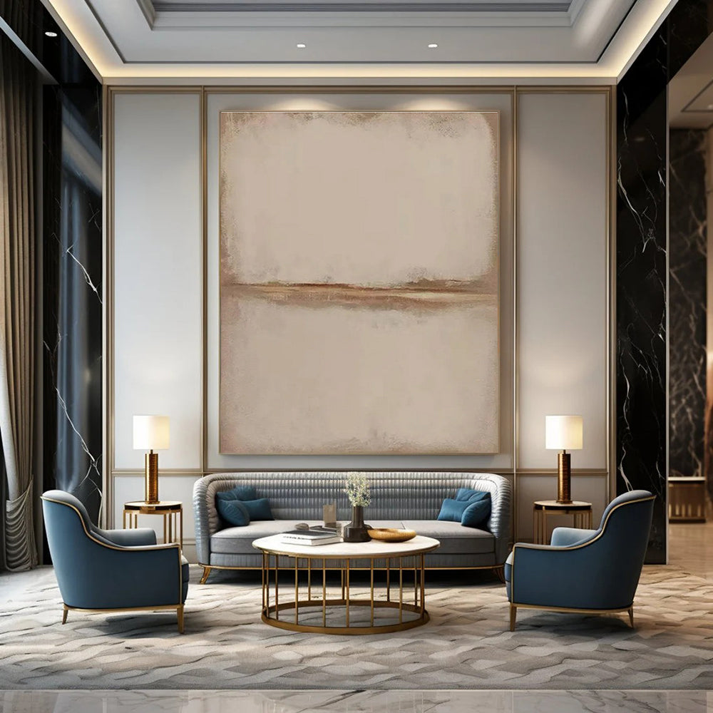 Beige Minimalist Abstract Painting with Subtle Line ADGE494