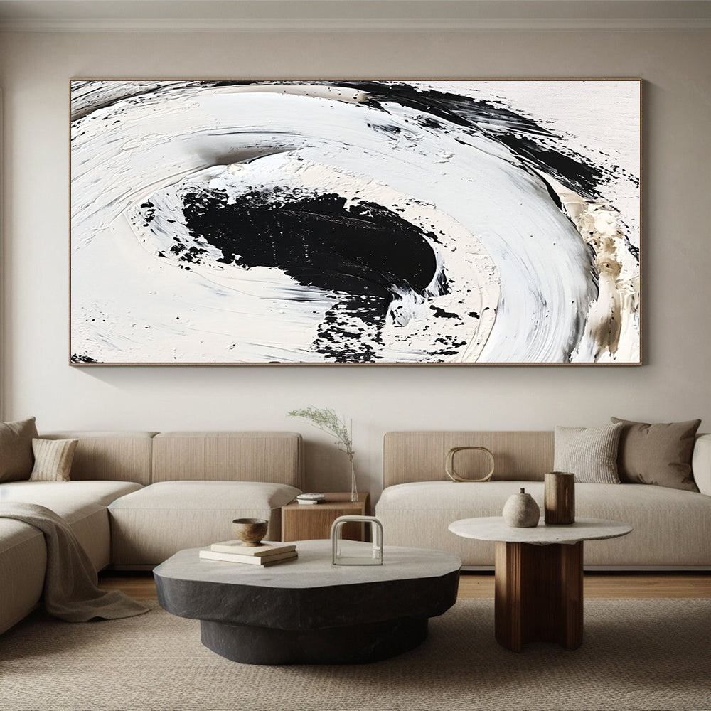 Black and White Textured Abstract Painting with Thick Palette Knife Work GER507