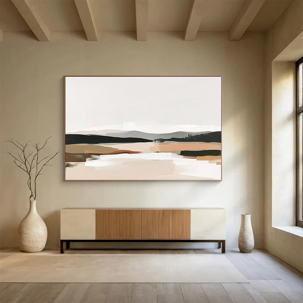 Minimalist Earth - Toned Landscape Abstract Painting with Soft Color Blocks DYP241
