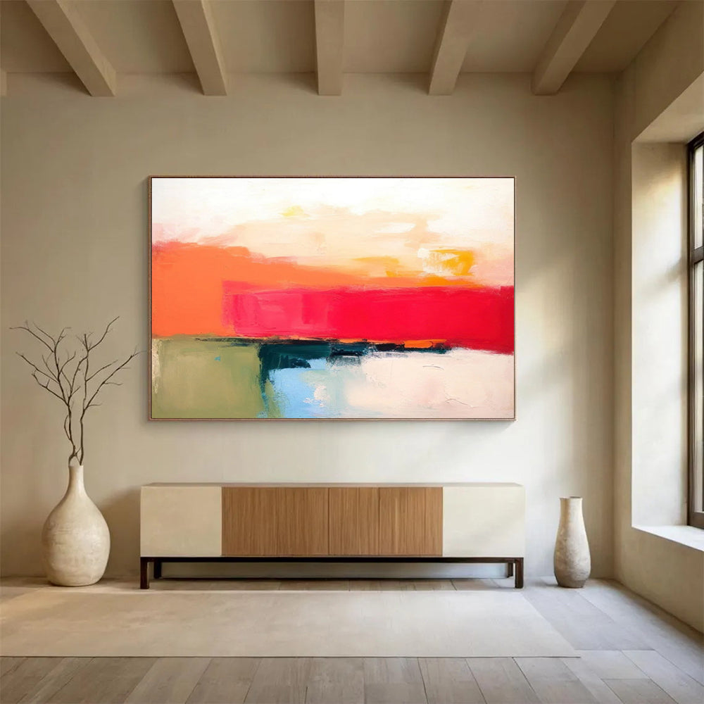 Red Orange Color Block Abstract Painting THY055