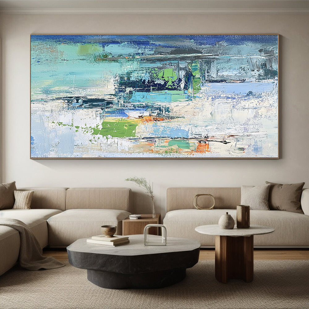 Blue and Green Abstract Painting with Vivid Textures GER459