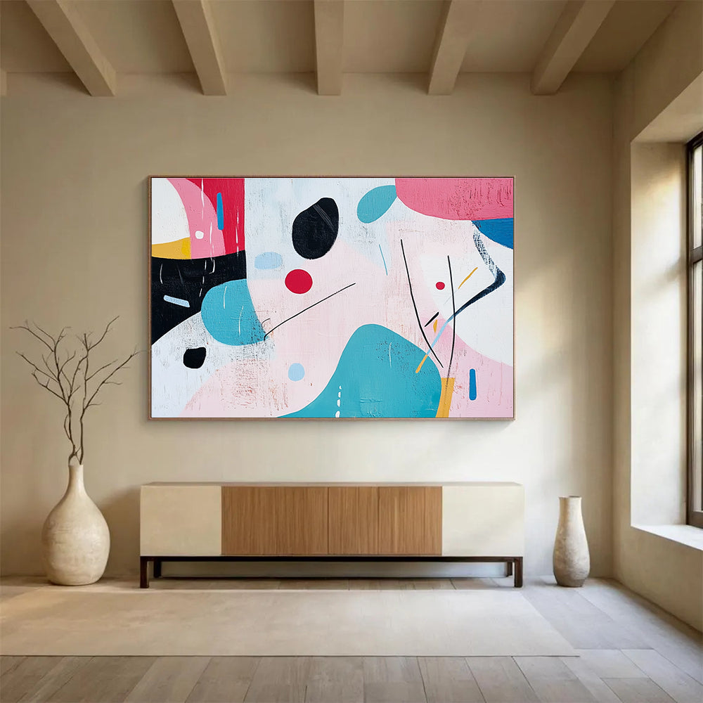 Playful Shapes Abstract Painting with Pastel and Bold Colors DYP346
