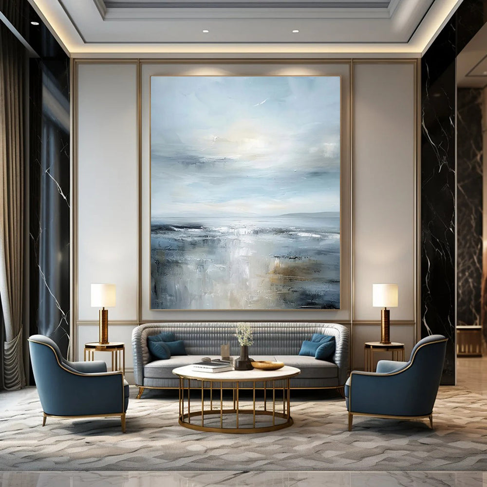 Light Blue and Gray Sea - themed Abstract Painting for Serene Spaces ADGE059