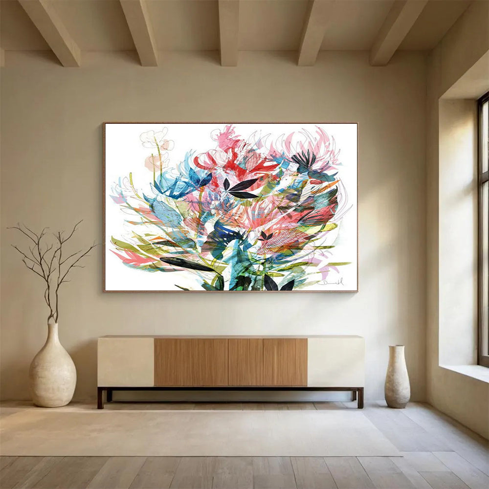 Colorful Floral Abstract Painting with Mixed Pastel Hues THY138