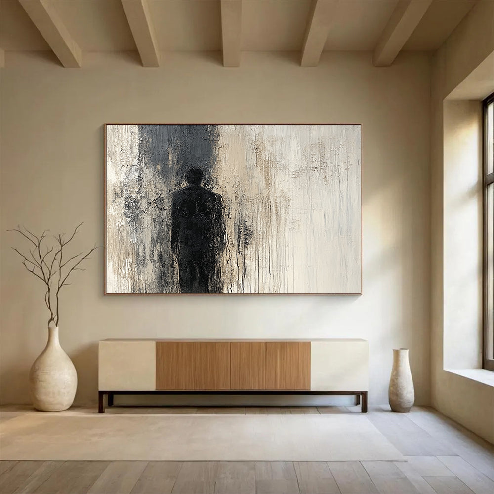 Black Silhouette Abstract Painting with Textured Background DYP212