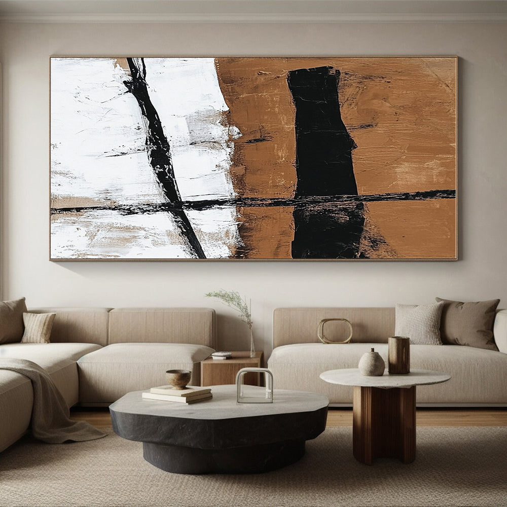 Brown Black and White Abstract Painting with Textured Layers GER188