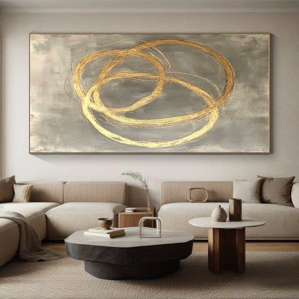 Golden Circles Abstract Painting on Gray Background GER270