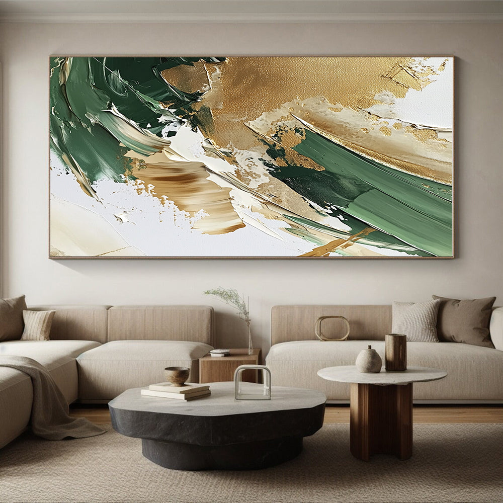 Green Gold and Beige Abstract Painting with Thick Textures GER647