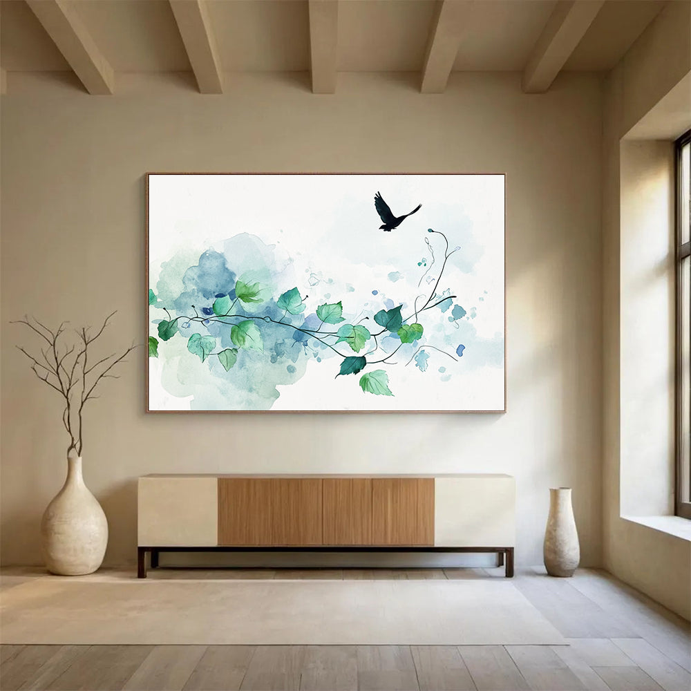 Bird and Vines Watercolor Abstract Painting DYP159