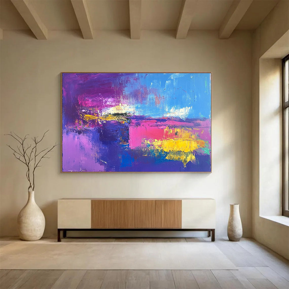 Purple Pink and Yellow Abstract Painting with Bold Color Layers DYP205