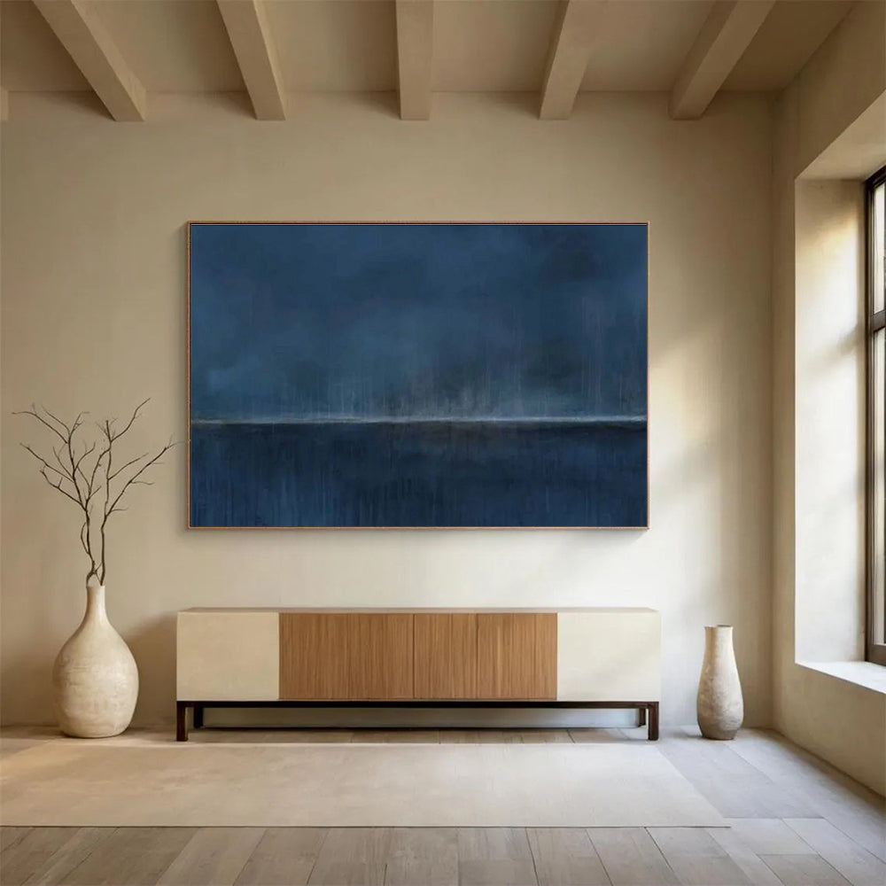 Moody Night Sky Abstract Painting with Deep Blue Tones THY272