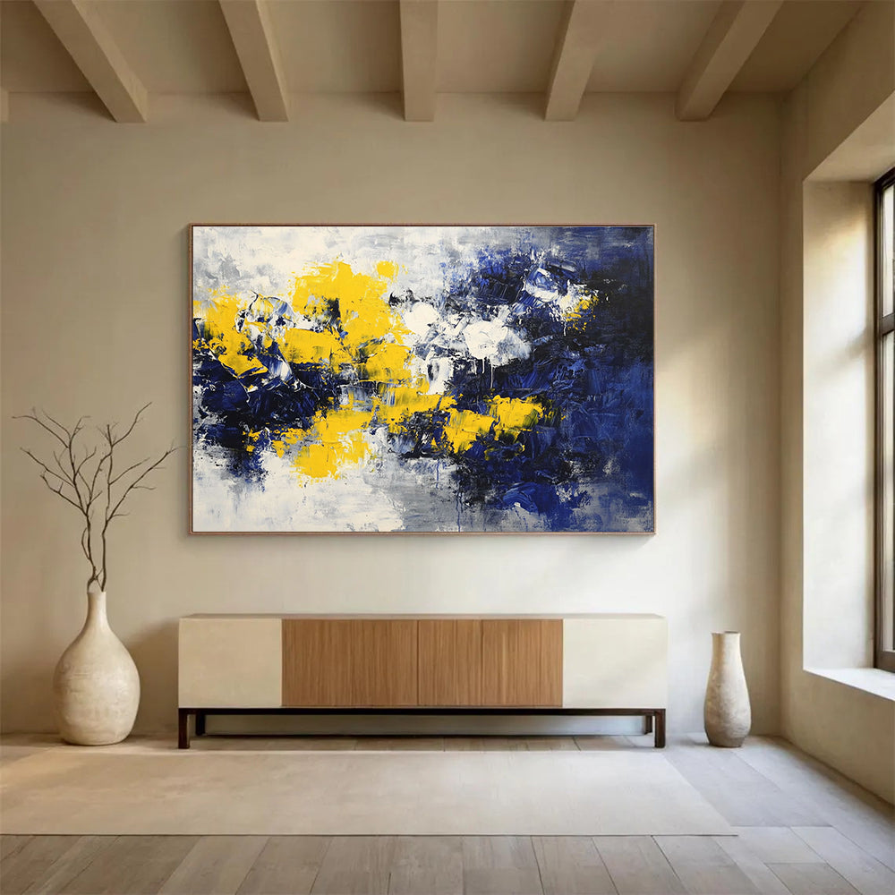 Yellow Blue and White Abstract Painting with Bold Color Blocks DYP192