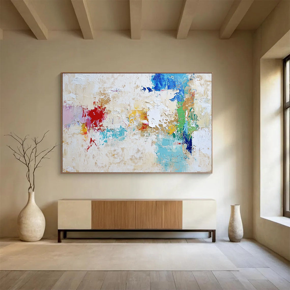 Beige Colorful Abstract Painting with Patchwork Textures DYP384